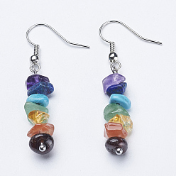 Platinum Natural & Synthetic Mixed Gemstone Dangle Earrings, with Brass Earring Hooks, Platinum, 46mm, Pin: 0.7mm