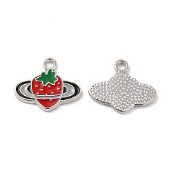 Light Grey Alloy Enamel Pendants, Strawberry Charms, Platinum, Light Grey, 14.5x17x1.5mm, Hole: 1.8mm