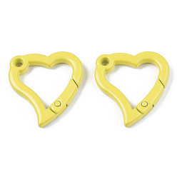 Yellow Spray Painted Alloy Spring Gate Rings, Snap Clasps Ring, Cadmium Free & Nickel Free & Lead Free, Heart, Yellow, 31x29x4mm, Hole: 3mm