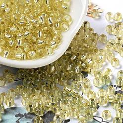 Light Khaki Glass Seed Beads, Silver Lined, Round Hole, Round, Light Khaki, 4x3mm, Hole: 1.2mm, 6429pcs/pound