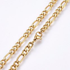 Golden 304 Stainless Steel Figaro Chain Necklaces, with Lobster Claw Clasps, Golden, 19.69 inch(50cm), 4.5x1.2mm, link: 6.5~10.5x4.5x1.2mm