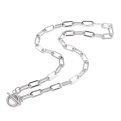 Stainless Steel Color 304 Stainless Steel Paperclip Chain Necklaces, with Toggle Clasps, Stainless Steel Color, 17.99 inch(45.7cm)