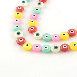 Colorful Evil Eye Natural Freshwater Shell Beads Strands, Colorful, 10x4~5mm, Hole: 0.5mm, about 40pcs/strand, 15.7 inch