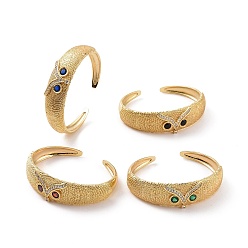 Mixed Color Cubic Zirconia Owl Open Cuff Bangle, Golden Brass Jewelry for Women, Mixed Color, Inner Diameter: 2-1/4 inch(5.7cm)