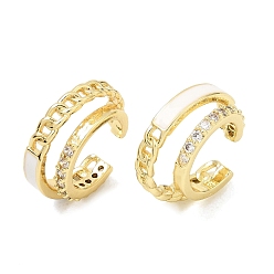 Claro Pendientes de latón con micro pavé de circonita cúbica para mujer, forma de cadena, con esmalte, chapado en rack, larga duración plateado, sin plomo y cadmio, real 18 k chapado en oro, Claro, 15x6x16 mm