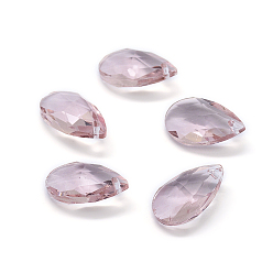 Pink Faceted Glass Pendants, Teardrop, Pink, 15x9.5x5.5mm, Hole: 1mm