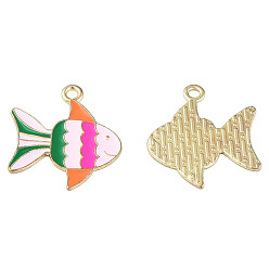Оранжевый Стойки обшивки сплава эмали подвески, без кадмия и без свинца, рыба, золотой свет, оранжевые, 20x23x1 мм, отверстие : 1.8 мм