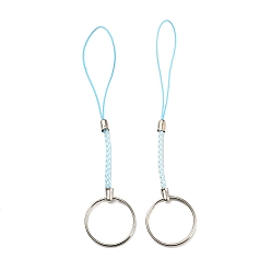Light Cyan Polyester Cord Mobile Straps, with Platinum Plated Iron Findings, Light Cyan, 10.1~10.2cm