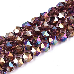 Purple Electroplate Transparent Glass Beads Strands, AB Color Plated, Faceted, Round, Purple, 6x5.5x5.5mm, Hole: 1mm, about 100pcs/strand, 22.44 inch(57cm)