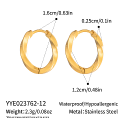 Золотой Простые и элегантные 304 серьги-кольца из нержавеющей стали, золотые, 17x2.5x12 мм