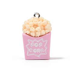 Бледно-Розовый Подвески из непрозрачной смолы, окрашенные распылением, имитация еды, брелоки для ведерка попкорна, с платиновыми тоновыми железными петлями, розовый жемчуг, 27~28.5x17~17.5x15.5~16 мм, отверстие : 2 мм