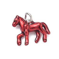 Красный Латунные подвески, лошади прелести, с эмалью, без кадмия и без свинца, стойки покрытие, долговечный, с целью перехода в кольце, платина, красные, 14x17x4.5 мм, отверстие : 3.3 мм