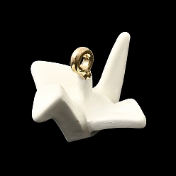 Белый Латунь эмаль подвески, бусины в виде бумажных журавликов, со сплавом, долговечный, золотые, белые, 11x17x17 мм, отверстие : 1.2 мм