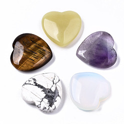 Mixed Stone Natural & Synthetic Mixed GemStone, Heart Love Stone, Pocket Palm Stone for Reiki Balancing, 24.5x25x6~7mm