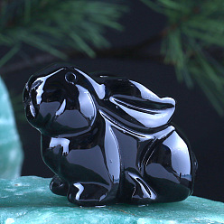 Obsidian Natural Obsidian Home Display Decorations, 3D Rabbit, 15x38x28mm