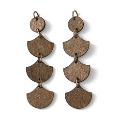 Coconut Brown Flat Round & Fan Poplar Wood Big Pendants, with Iron Jump Ring, Coconut Brown, 70x19x2mm, Hole: 5mm