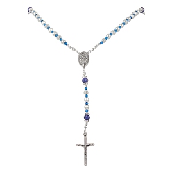 Antique Silver Acrylic & Glass Rosary Bead Necklaces, Cross & Virgin Mary Tibetan Style Alloy Pendant Necklace, Antique Silver, 24.09 inch(61.2cm)