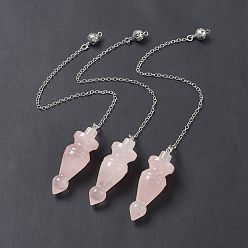Rose Quartz Natural Rose Quartz Pointed Dowsing Pendulums, with Rack Plating Brass Findings, Cadmium Free & Lead Free, Cone, 232x2.5mm, Hole: 1.2~1.8mm