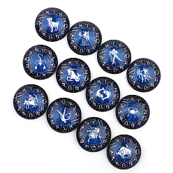 Dark Blue Glass Cabochons, Half Round/Dome with Twelve Constellation, Dark Blue, 12mm, 20pcs/set