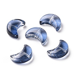 Royal Blue Transparent Spray Painted Glass Beads, Crescent Moon, Royal Blue, 14x9.5x5mm, Hole: 1mm
