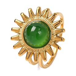 Зеленый агат Перстни с натуральным зеленым ониксом и агатом, солнечно-золотистый тон 304 манжеты из нержавеющей стали для женщин, внутренний диаметр: регулируемый