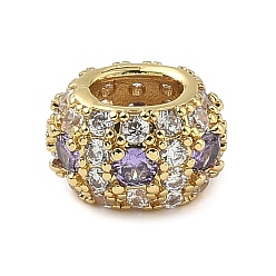 Лиловый Латунные микро проложить Цирконий Европейский бисером, RONDELLE большие шарики отверстия, реальный 18 k позолоченный, стойки покрытие, долговечный, без кадмия и без свинца, сирень, 12.5x10.5x7.5 мм, отверстие : 6.5x5 мм