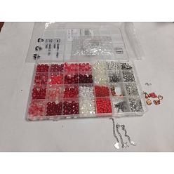 Color mezclado Kits de fabricación de joyas para pulseras de aleación de esmalte, vidrio y plástico CCB, formas mixtas, rojo, 8 mm, agujero: 1.3~1.6 mm, 15 pcs