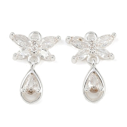 Посеребрённый Латунные микро проложить кубического циркония подвески, подвески в виде бабочки и слезы, 925 серебро покрытием, 17x12x3.5 мм, отверстие : 1.2 мм