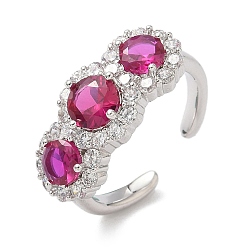 Фуксиновый Латунные микро проложить манжеты кольца кубического циркония, круглые, долговечный, стойки покрытие, без свинца и без кадмия, платина, красно-фиолетовые, 9.5 мм