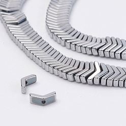 Platinum Plated Electroplate Non-Magnetic Synthetic Hematite Strands, V Shape, Grade A, Platinum Plated, 3x6x2mm, Hole: 0.5mm, about 284pcs/strand, 15.74 inch