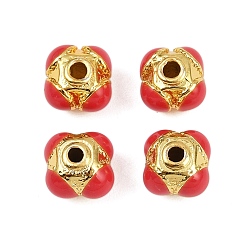 Светло-Вишневый Латунные бусины, с эмалью, рондель, золотые, светло-вишневый, 7x7x5 мм, отверстие : 1.6 мм