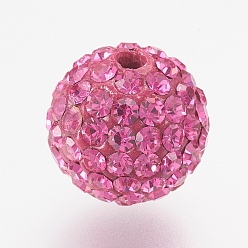 502_Fuchsia Czech Rhinestone Beads, PP8(1.4~1.5mm), Pave Disco Ball Beads, Polymer Clay, Round, 502_Fuchsia, 9.5~10mm, Hole: 1.8mm, about 128~138pcs rhinestones/ball