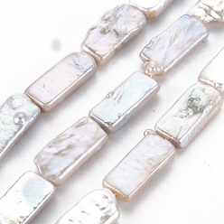 Seashell Color Natural Keshi Pearl Beads Strands, Cultured Freshwater Pearl, Rectangle, Seashell Color, 25~28x10~13x4~7mm, Hole: 0.6mm, about 15pcs/strand, 15.35 inch(39cm)