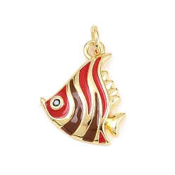 Красный Латунные микро проложить кубического циркония подвески, с эмалью, рыбы прелести, долговечный, стойки покрытие, без свинца и без кадмия, реальный 18 k позолоченный, красные, 18.5x14.5x2.8 мм, отверстие : 3.2 мм