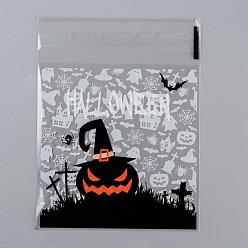 Colorful Happy Halloween Cookie Candy Bread Packaging Bags, Self-adhesive Plastic Bags, Colorful, 13x10cm, Unilateral Thickness: 0.035mm, Inner Measure: 10x10cm, about 95~100pcs/bag
