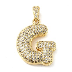 Letter G Brass Micro Pave Cubic Zirconia Pendants, Cadmium Free & Lead Free, Long-Lasting Plated, Real 18K Gold Plated, Letter G, 22.5x18.5x5.5mm, Hole: 4.5x3mm