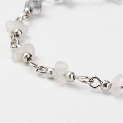 Rutilated Кварц Натуральные черные рутиловые кварцевые чипсы ручной работы из бисера, несварные, С латунными бусинами и железными штифтами, платина, 39.37 дюйм (1 м)