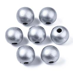 Silbern Silberfarbig Gefärbte Naturholzperlen, Runde, Bleifrei, Silbern Silberfarbig, 20x18 mm, Bohrung: 4.5 mm, ca. 400 Stk. / 1000 g