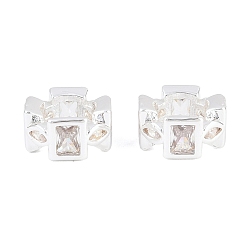 Посеребрённый Латунь микропаве прозрачный кубический цирконий европейский бисер, бусины с большим отверстием, плоские круглые с прямоугольника, 925 серебро покрытием, 10x5.5 мм, отверстие : 6 мм