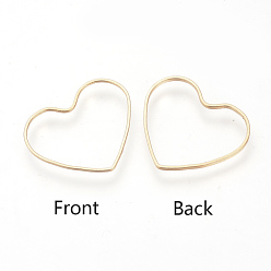 Real 18K Gold Plated Brass Linking Rings, Real 18K Gold Plated, Heart, 18x22x1mm