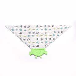 Pale Green Baby Silicone Saliva Pocket Feeding Teethers Bibs, Infant Toddlers Cotton Teething Towels, Pale Green, 422x222mm, Silicone: 103x61x7mm