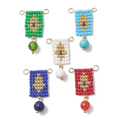 Mixed Color MIYUKI Rocailles Seed Loom Pattern, with Natural & Synthetic Mixed Gemstone, Rectangle Links Connectors, Mixed Color, 28~30x18~19x6.5mm, Hole: 1.8~2.5mm