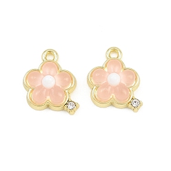 Pink Подвески из сплава и смолы, цветочный шарм, со стразами, долговечный, стойки покрытие, золотые, розовые, 13x11.5x6 мм, отверстие : 1.4 мм