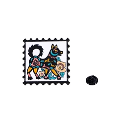 Dog Chinese Style Alloy Enamel Pins, Square Stamp Brooch, Zodiac Sign Badge for Clothes Backpack, Dog, 30x30mm