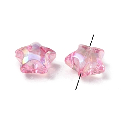 Pink UV Plating Rainbow Iridescent Acrylic Beads, Star, Pink, 18.5x19.5x10.5mm, Hole: 2.9mm