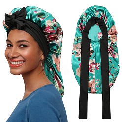 Light Sea Green Satin Bonnet Hair Bonnet With Tie Band For Sleeping, Reusable Adjusting Hair Care Wrap Cap Sleep Caps, Light Sea Green, 680x290mm