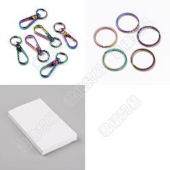 Rainbow Color Застежки для ключей из цинкового сплава цвета радуги, с ионным покрытием (ip) 304 разрезные кольца для ключей из нержавеющей стали, застежка : 49x18x6 mm, внутренний диаметр: 10 мм, 10шт; кольца для ключей: 25x2мм, 10 шт