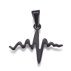 Gunmetal 304 Stainless Steel Pendants, for Valentine's Day, Heartbeat, Gunmetal, 20x24x1mm, Hole: 7.5x3mm