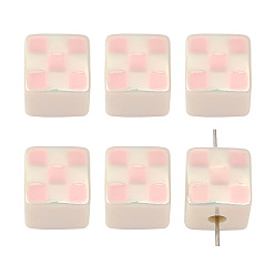 Misty Rose 4Pcs UV Plating Acrylic Beads, Iridescent Tartan Cube, Misty Rose, 14mm, Hole: 4mm