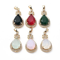 Mixed Color Brass and K9 Glass Pendants, Teardrop Charms, Mixed Color, 26.5x13.5x7mm, Hole: 4x2.5mm